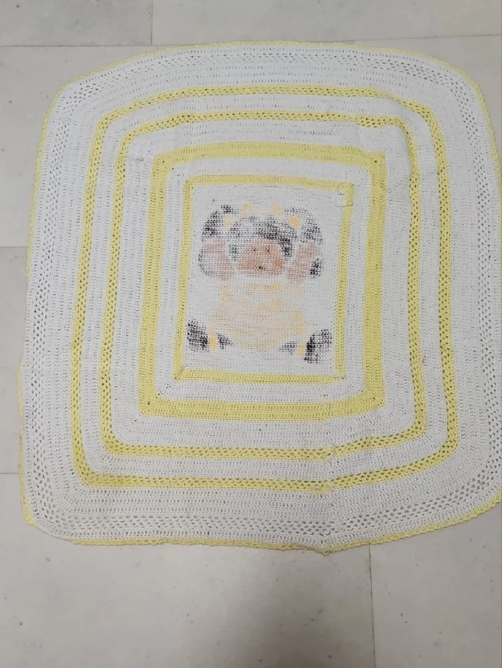 Vintage Handmade Crocheted Baby Blanket with Cabbage Patch Doll